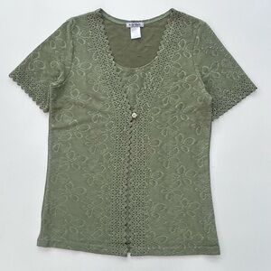 Vintage Y2K Belle Amie Top Blouse Minimal Green Size Women’s Small 2000’s
